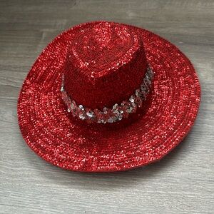 JC Vintage Red And Silver Sequined Hat